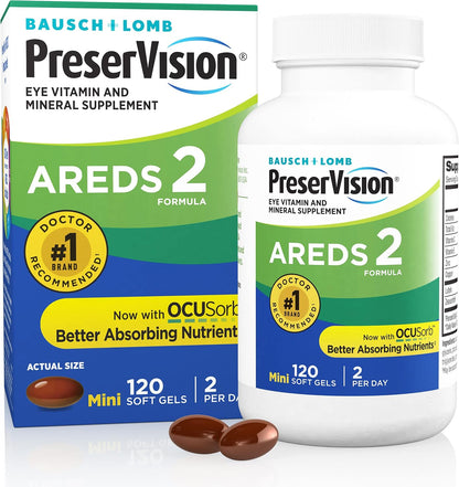 Bausch + Lomb PreserVision AREDS 2 Eye Vitamin & Mineral Supplement with OCUSorb, with Lutein & Zeaxanthin–from, 120 Soft Gels (MiniGels) (Pack of 2)