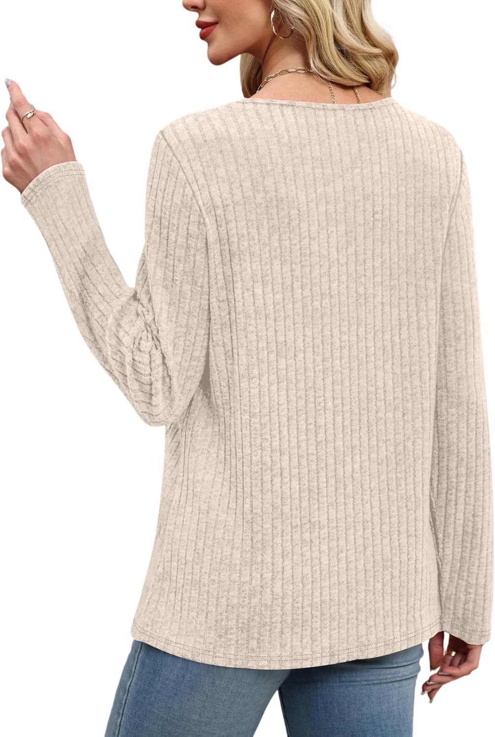 XIEERDUO Tunic Sweaters for Women Long Sleeve Shirts Crew Neck Tops with Buttons Fall Fashion Outfits Winter Clothing