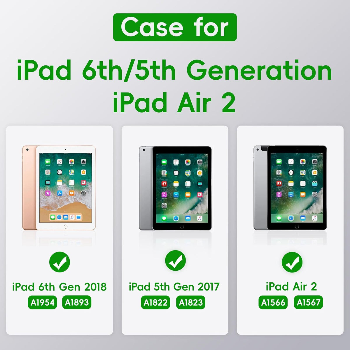 Case for iPad 6th/5th Generation 9.7 inch 2018/2017 Case, iPad Air 2/Pro 9.7 inch Heavy Duty Protective Cover with 360° Rotate Handle Stand, Pencil Holder, Shoulder Strap (Blue+Green)