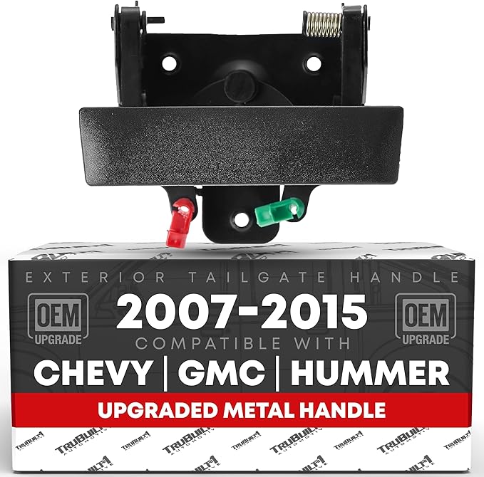 T1A Tailgate Handle Assembly, Upgraded Metal - Compatible with 2007-2015 Chevrolet Silverado; GMC Sierra, Hummer H3T - Textured Black - OEM 20955300, 15140549, 20880357