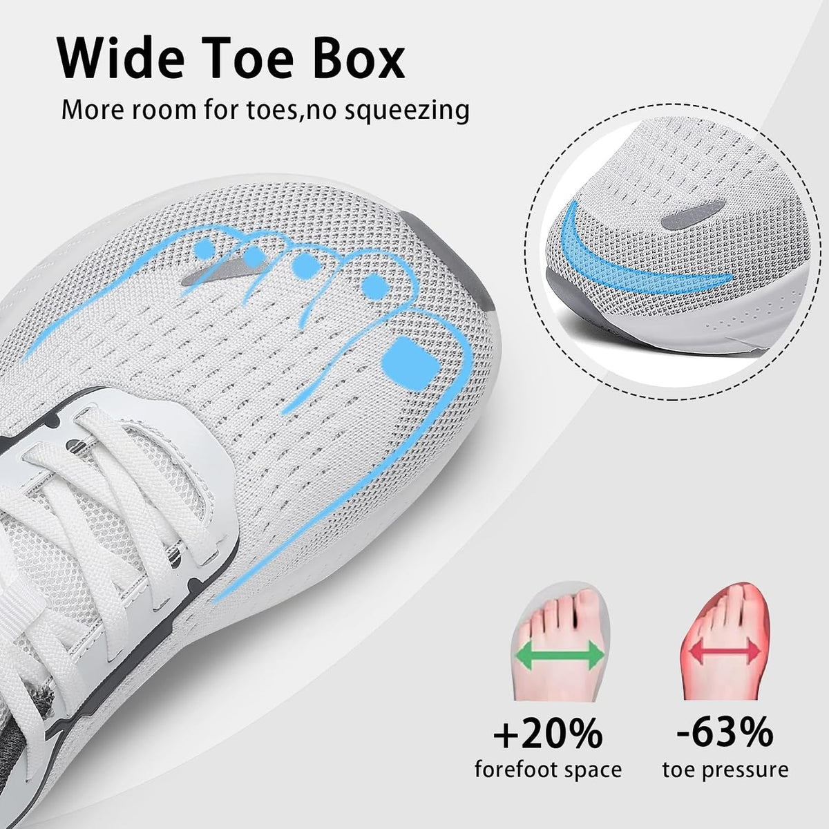 Women's Wide Toe Box Walking Shoes–Non Slip Comfortable Cushioned Fashion Sneakers for Bunions Lightweight Zero Drop Tennis Running Shoe with Roomy Fit