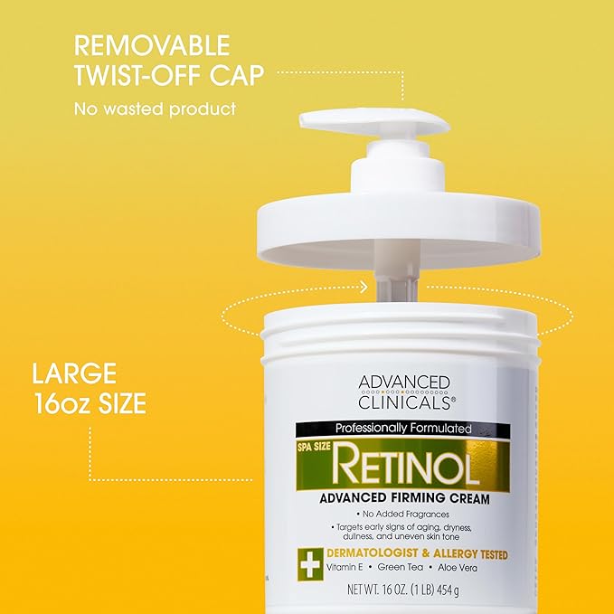 Advanced Clinicals Retinol Body Lotion  Face Moisturizer  Visible Anti Aging Skin Care Retinol Body Cream For Women  Men Targets Look Of Fine Lines, Wrinkles,  Crepe Looking Dry Skin, 16 Ounce