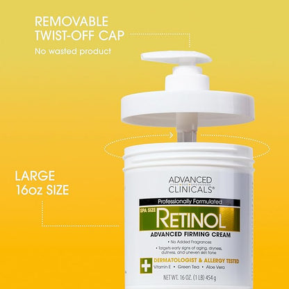 Advanced Clinicals Retinol Body Lotion  Face Moisturizer  Visible Anti Aging Skin Care Retinol Body Cream For Women  Men Targets Look Of Fine Lines, Wrinkles,  Crepe Looking Dry Skin, 16 Ounce