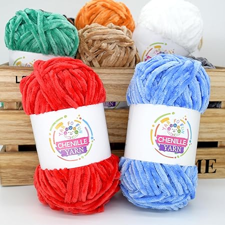 100g Velvet Chenille Yarn for Crocheting,White Fluffy Velvet Plush Yarn Thick Soft Chunky Chenille Yarn Baby Blanket Yarn for Crocheting Knitting Beginners(White)