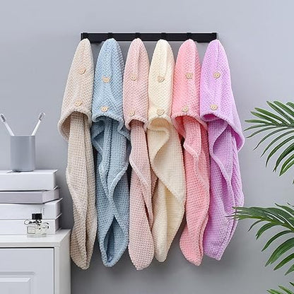 Microfiber Towel for Hair with Bear Button Super Absorbent Hair Towel Fast Hair Drying Towel Turban Wrap 9.84 Inch X 25.5 Inch Dry Hair Cap for Women Bath Shower Makeup (D)