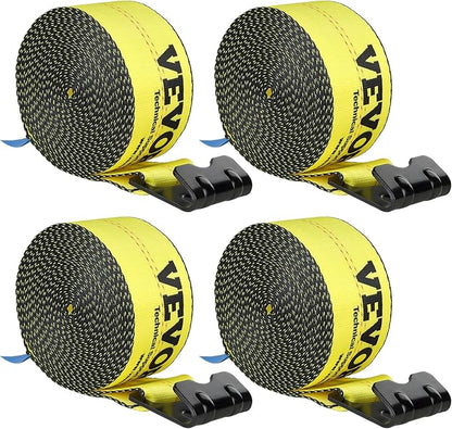 VEVOR Truck Straps, 4" x 30' Heavy Duty Tie Down w/Flat Hooks 18,000lbs Break Strength, WLL# 6000lbs, Cargo Straps tie Down for Flatbeds, Trucks, Trailers, Farms, Rescues, Tree Saver, Yellow(4 Pack)