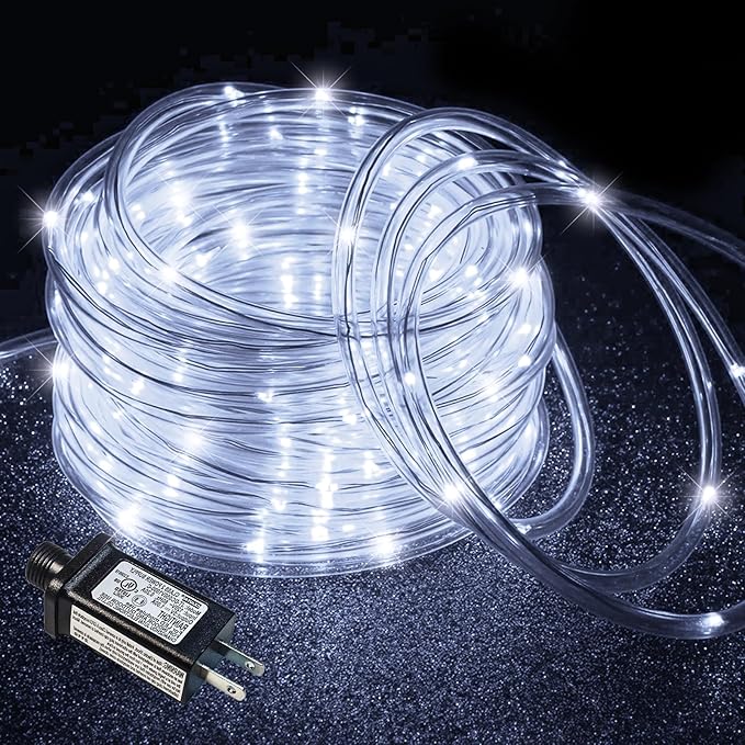 Rope Lights Outdoor, 66FT 200 LED Rope Lights for Indoor with Waterproof 8 Modes, Connectable Clear Tube Lights for Outside, Garden, Backyard, Patio, Deck, Pool, Tree Decorations - White