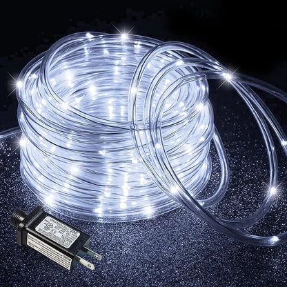 Rope Lights Outdoor, 66FT 200 LED Rope Lights for Indoor with Waterproof 8 Modes, Connectable Clear Tube Lights for Outside, Garden, Backyard, Patio, Deck, Pool, Tree Decorations - White