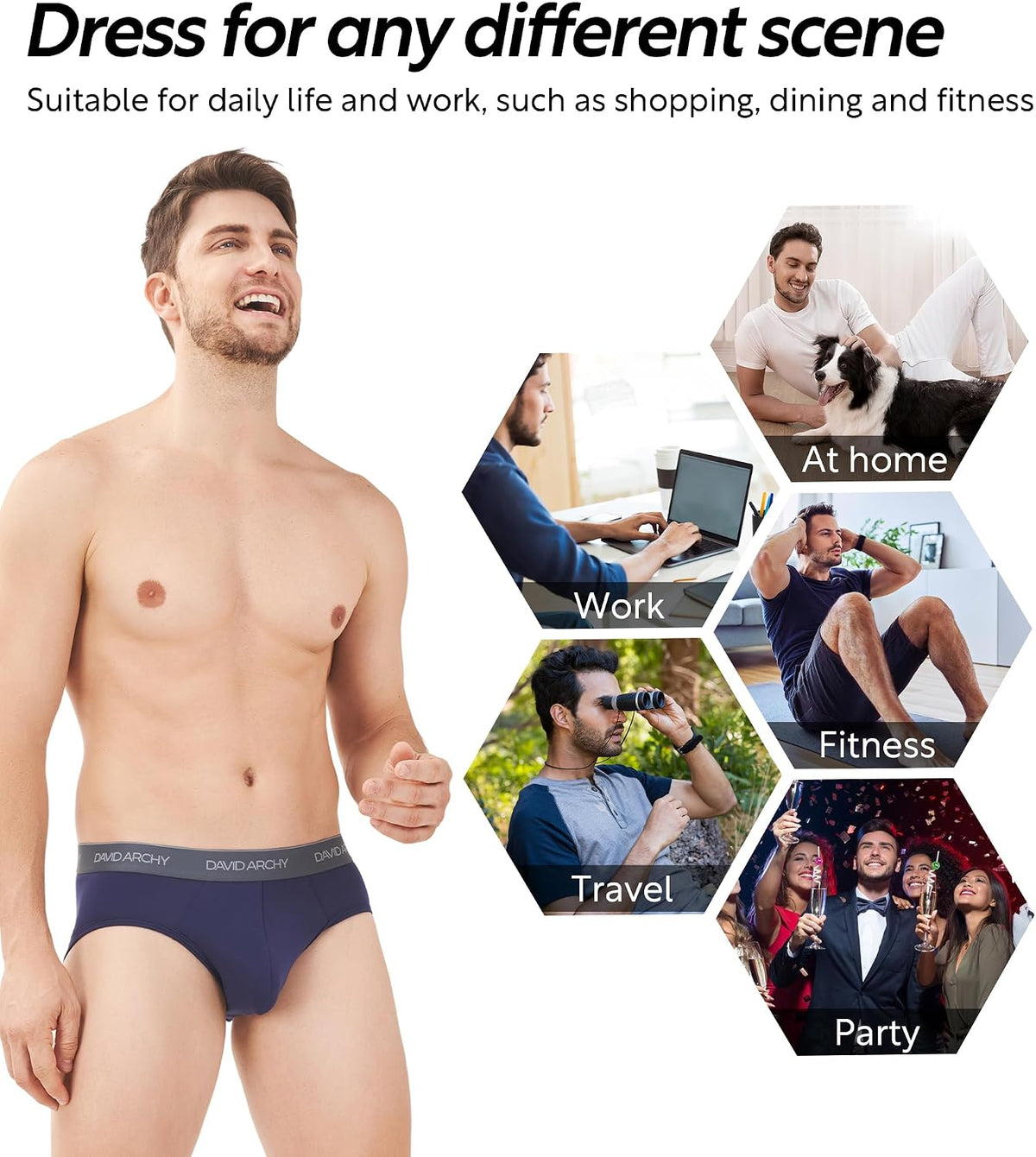 DAVID ARCHY Men's Underwear Briefs Rayon Made from Bamboo Wicking-Moisture Support Pouch Soft Underwear for Men 4 or 7 Pack.