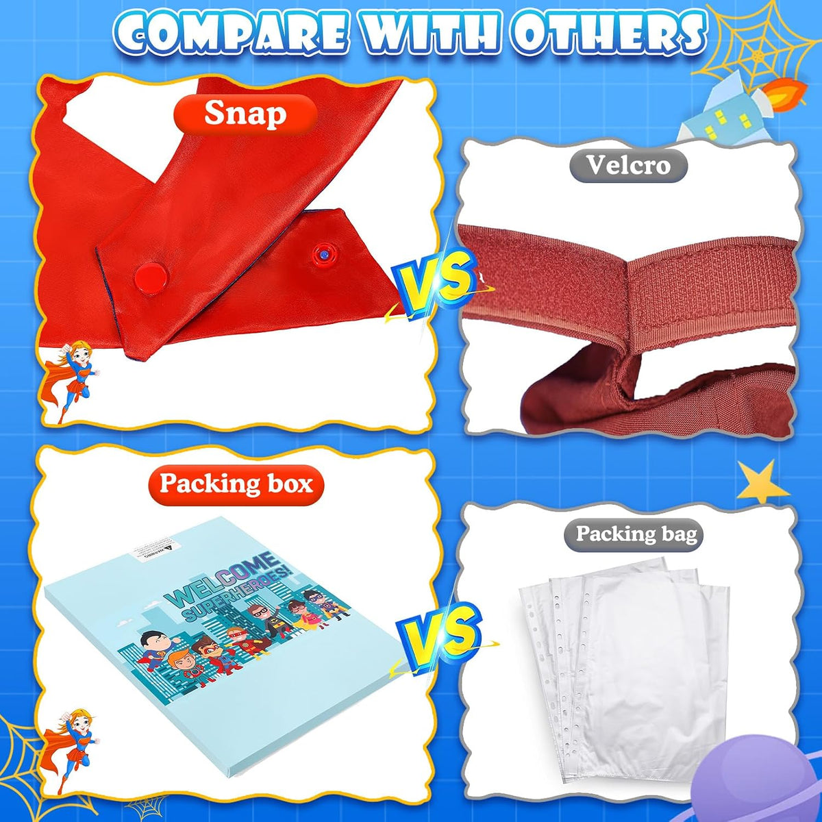 InPoTo Superhero Capes for Kids,Hero Capes and Masks Fit for 4-12years old boy and girls Dress up and Holiday Costumes.