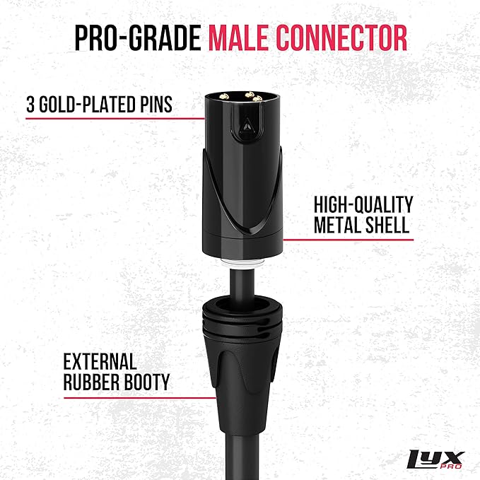 LyxPro Quad Series 25 ft XLR 4-Conductor Star Quad Balanced Microphone Cable for High End Quality and Sound Clarity, Extreme Low Noise, Black