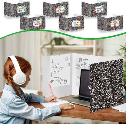 24 Pcs Composition Privacy Folders Standard for Students Cardboard Shields Test Privacy Boards Inspirational Words Desk Dividers Shield for Classroom School Study Supplies (Black)