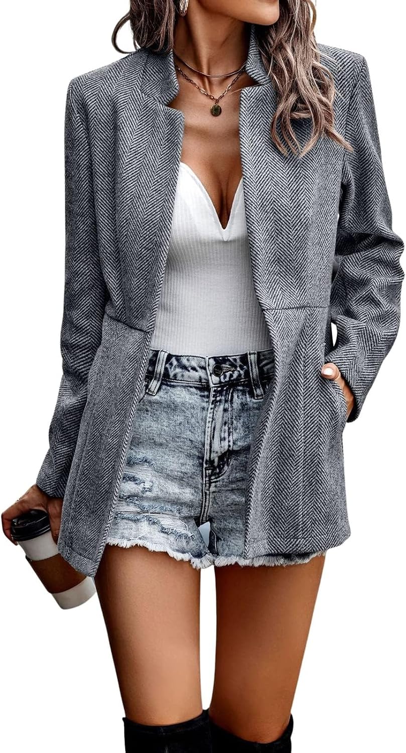 chouyatou Women's Casual Business Open Front Long Sleeve Notch Lapel Office Blazer Jacket