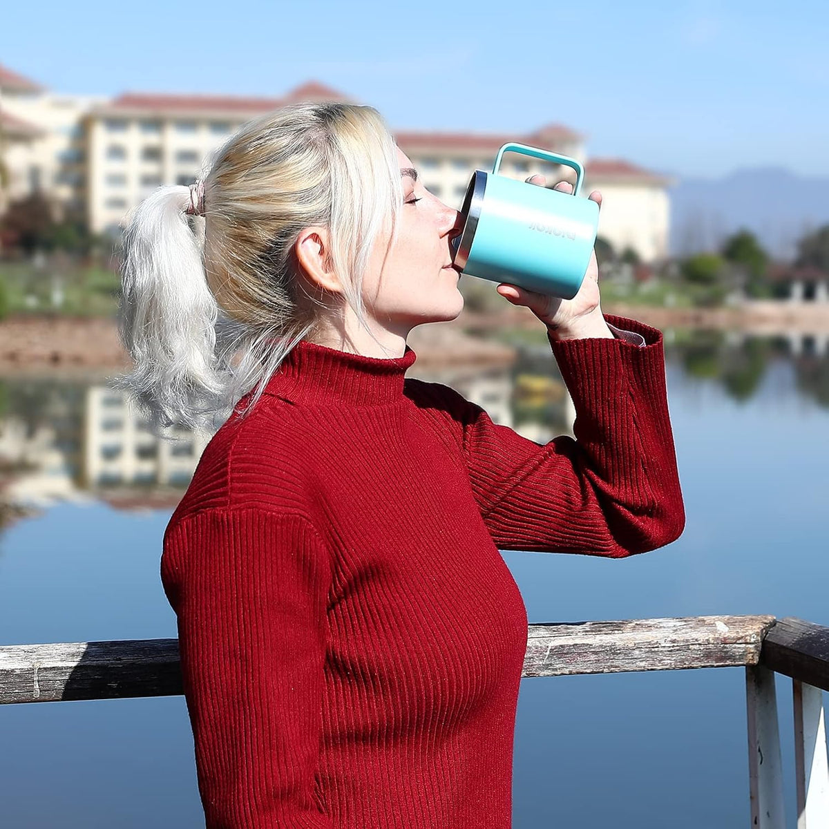 BJPKPK 1 pcs Insulated Coffee Mug, 14oz Insulated Tumbler with Lid, Stainless Steel Coffee Cups with Splash Proof Lid-Turquoise