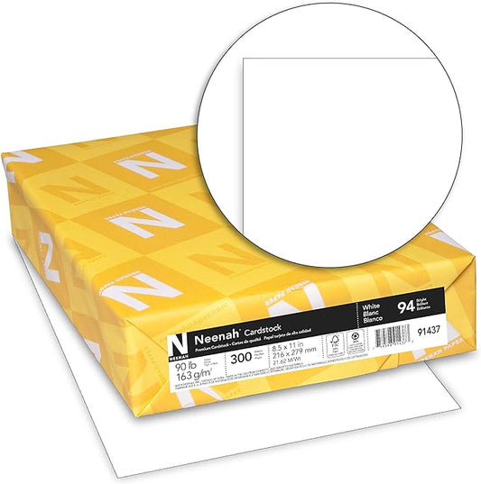 Neenah Index Cardstock, 8.5" x 11", 90 lb163 gsm, White, Lightweight, 94 Brightness, 300 Sheets (91437)