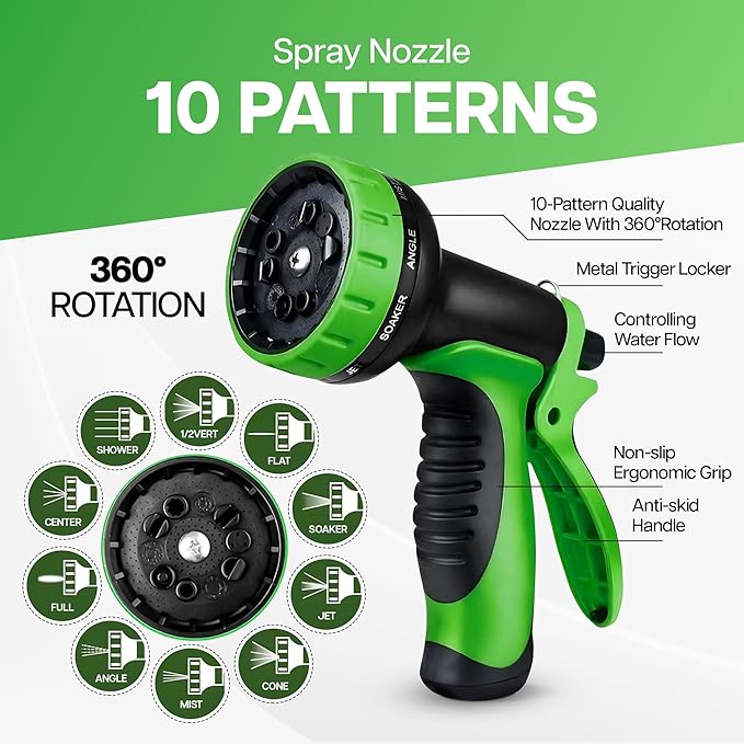 25 FT Expandable Garden Hose 2025 W10 Pattern Spray Nozzle, Ultra-Lightweight, Tangle  Kink Free, 3-Layers Latex Core with 34" Brass Fitting for Superior Durability, Comes WStorage Bag and Holder
