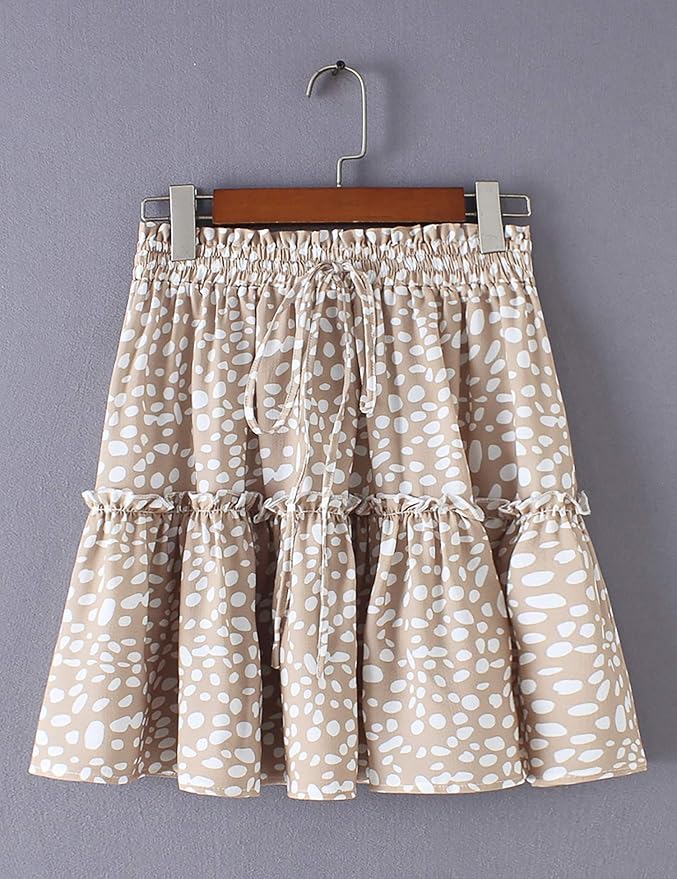 Relipop Women's Flared Short Skirt Polka Dot Pleated Mini Skater Skirt with Drawstring