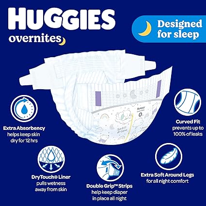 Huggies Overnites Size 3 Overnight Diapers (16-28 lbs), 66 Ct, Packaging May Vary