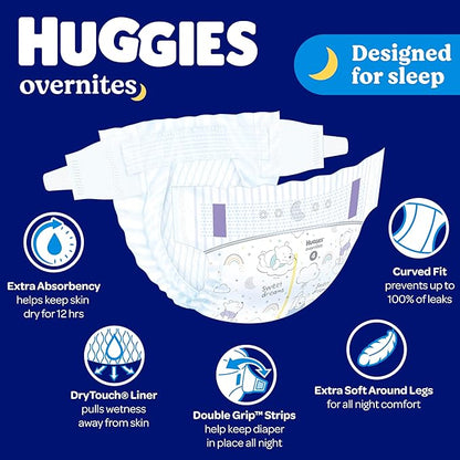 Huggies Overnight Diapers Size 4 (22-37 lbs), 52 Ct, Huggies Overnites Nighttime Baby Diapers