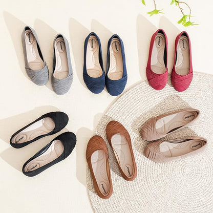 Bow Black Veittes Women's Wide Width Dress Round Toe Ballet Flats | Wide Flats for Women Slip On Comfortable Casual Office Business Work