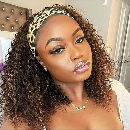 Headband Wig Human Hair Deep Wave 427 Human Hair Headband wigs for women Glueless None Lace Front Wig Machine Made 150 Density headband wig human hair with Headbands (12Inch)