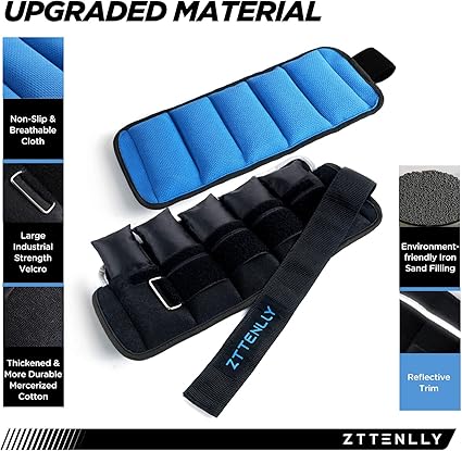 Adjustable Ankle Weights 10LBS Pair (5lbs each) with Carry Bag - Breathable Fabrics, Reflective Trim - Strength Training Leg Wrist Arm Ankle Walking Weights Sets for Women Men Kids¦¦