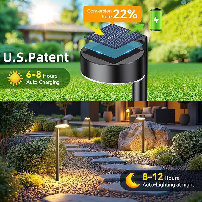 4 Pack Solar Pathway Lights Outdoor, Bright LED Solar Lights Outdoor Waterproof, Up to 12 Hrs Modern Path Lighting for Yard Garden Walkway Driveway Lawn Decor (4 Pack)
