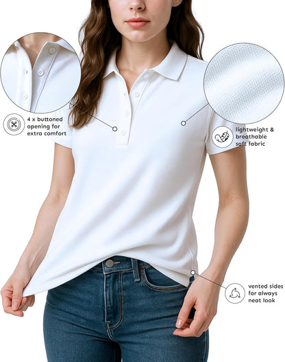 Color Black Andrew Scott Women's Golf Polo Shirts | Ultra Soft Quick Dry V Neck Button Collar Tops | Multi Packs & Colors