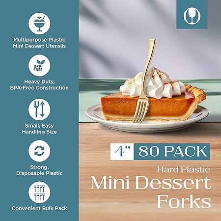 Posh Setting - Plastic Mini Forks, Gold Mini Forks, Gold Plastic Mini Dessert Forks, Disposable Tiny Gold Forks, 4 inch Gold Plastic Forks, Taster Forks, Small Forks, Appetizer Forks (36 Pack)