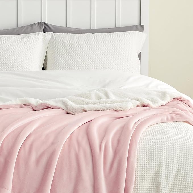 Bedsure Sherpa Fleece Throw Blanket Twin Size for Couch - Thick and Warm, Soft Fuzzy Plush Twin Blanket for Winter, Pink, 60x80 Inches