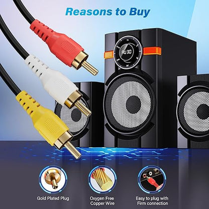 Adoreen 3 RCA Cable 4 Ft Audio Video Composite Male to Male DVD Cable, Gold-Plated Low Loss Stereo AV TV Cable Cord with Noise Reduction for VCD, Satellite,Stereo System,Home Theater AmpReceiver