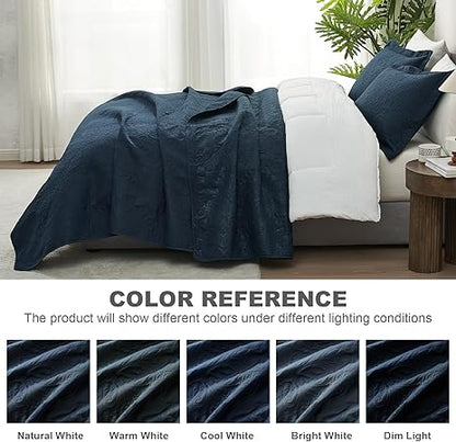 Hansleep Navy Quilt Queen Size - Baroque Ultrasonic All Season Bedspread Queen, Soft Lightweight Coverlet Bedding Set, 3 Pieces (1 Quilt, 2 Pillow Shams)