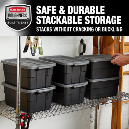 Rubbermaid 3-Pack Heavy Duty Durable 3 GAL Totes for Storage with Snap Lids and Handles, Plastic Storage Bins Stackable Black Gray for Home and Garage (3 GAL - 3 Pack Solid Black and Grey)