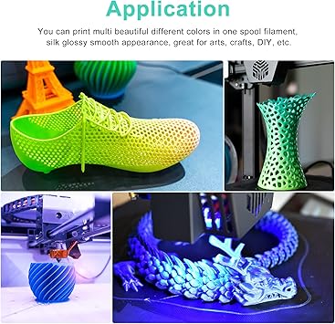 PATIKIL 3D Printer Filament, 1.75m 1KG, Tri-Colors Red Blue Green Changing PLA Filament Silk Magic PLA Filament 1.75 -0.02mm 1kg2.2lbs