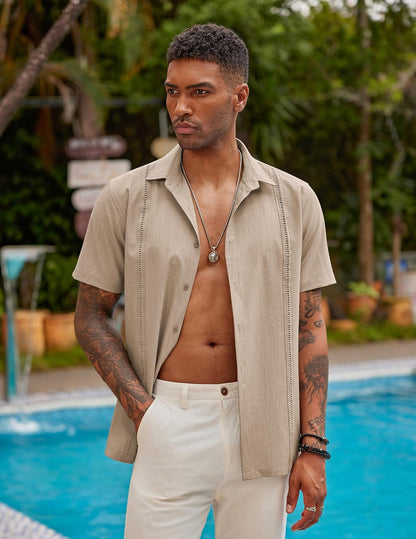 COOFANDY Mens Short Sleeve Cuban Guayabera Shirt Casual Summer Beach Button Down Shirts.