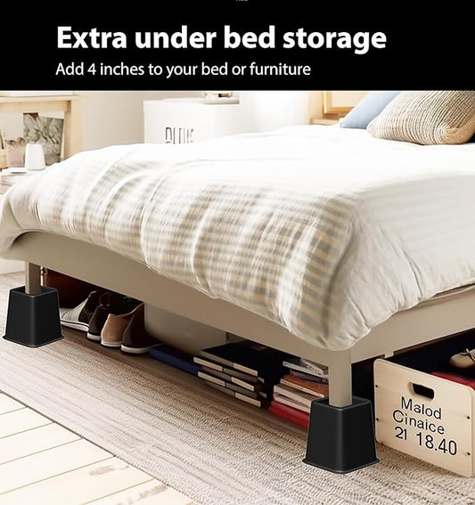 Bed Furniture Riser 4 inches, Versatile Bed and Furniture Riser - Heavy Duty, Supports 550 lbs Each Riser - Set of 4, Black