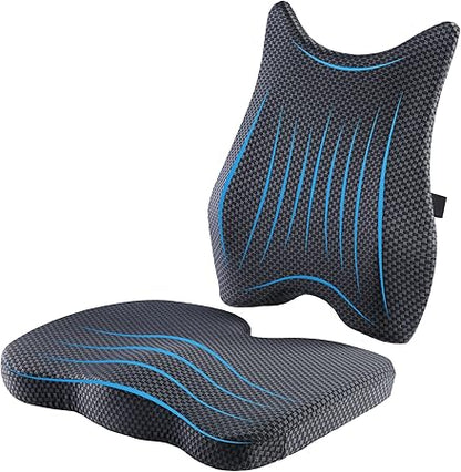 Seat Cushion  Lumbar Support Pillow: Memory Foam Chair Pad Back Cushion for Office Chair Car Seat Wheelchair Travel, Reduce Tailbone Pressure and Improve Comfort, Orthopedic Sciatica Hip Pain Relief