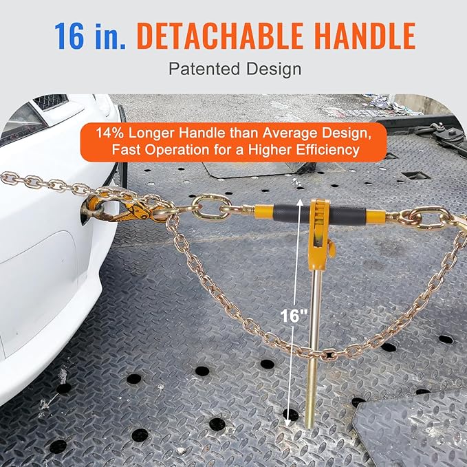 VEVOR 38"-12" Ratchet Chain Binder with Chain, G80 12000 lbs Secure Limit, Heavy Duty Load, Labor-Saving Anti-Skid Handle, Tie Down Hauling Chain Binders for Flatbed Truck Trailer, 2 Set  Yellow