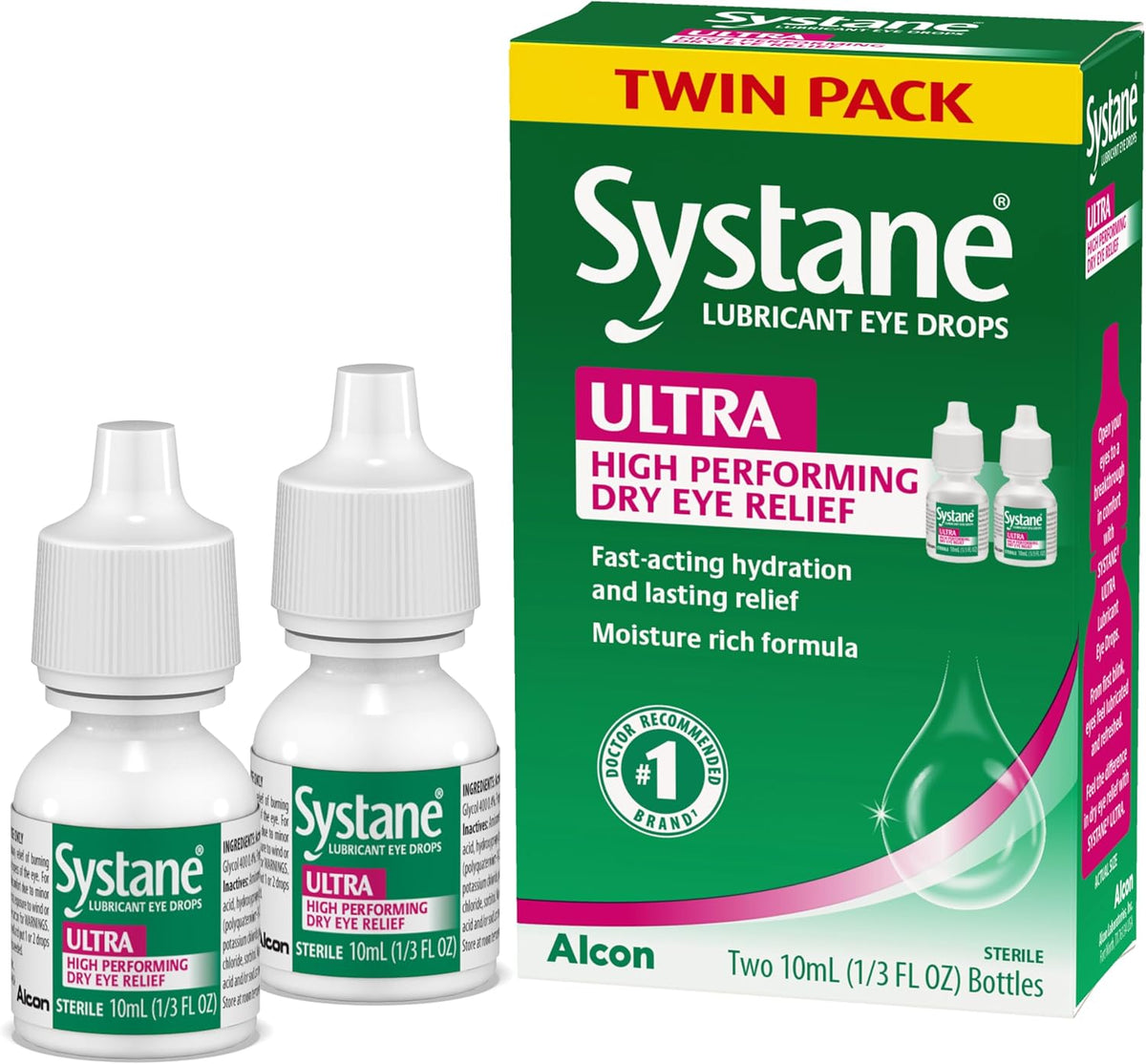 Systane Ultra Lubricant Eye Drops, Twin Pack, 10 ml Each