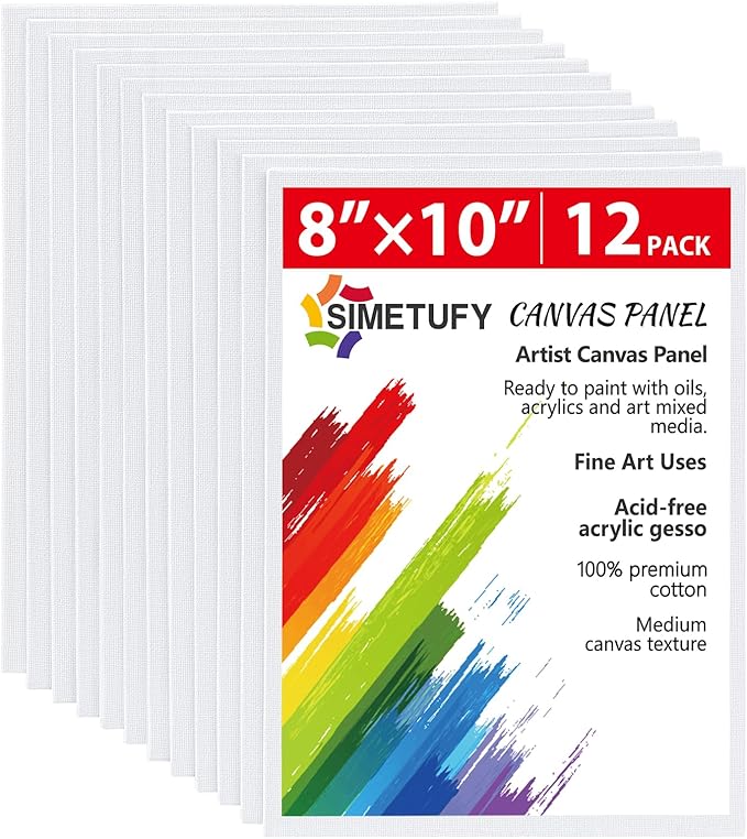 Simetufy 12 Pack 8x10 Canvas Boards for Painting, Blank Canvas Panels Art Painting Supplies - Gesso Primed 100% Cotton for Acrylic Oil Watercolor Tempera Paint