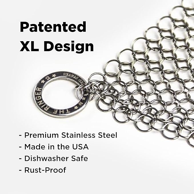 The Ringer - The Original Stainless Steel Cast Iron Cleaner, Patented XL 8x6 Inch Design