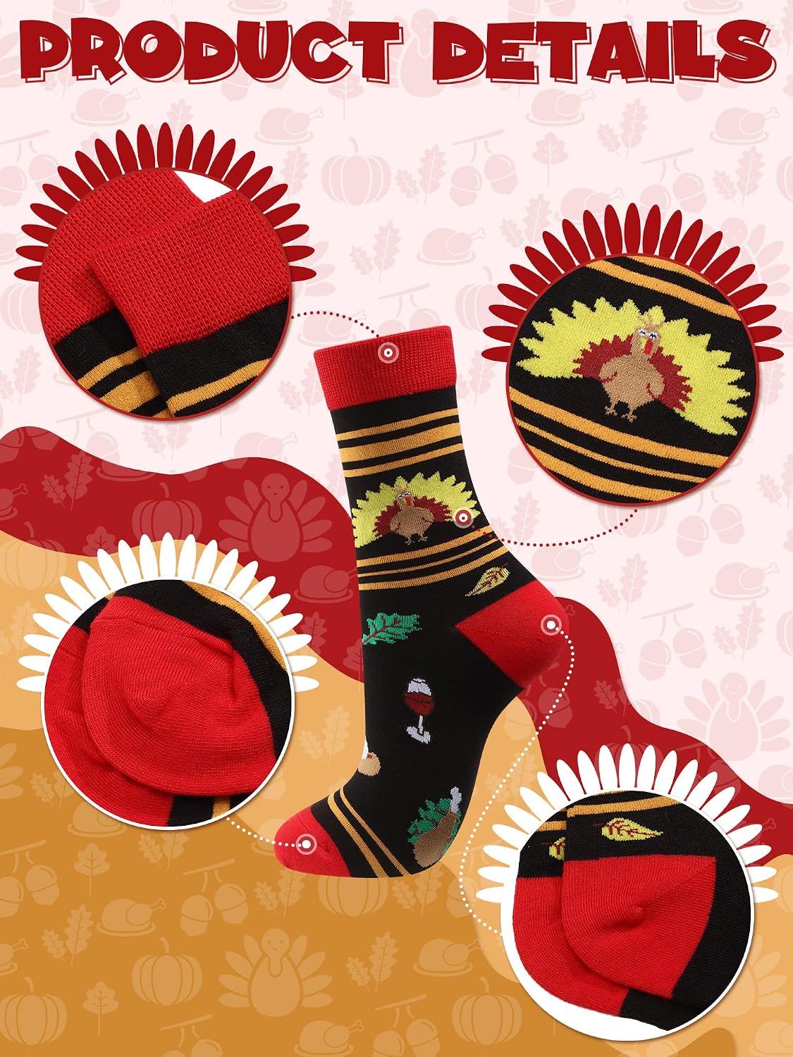 12 Pairs Thanksgiving Fall Autumn Socks Bulk Harvest Fuzzy Holiday Novelty Socks Unisex Turkey Pumpkin Thanksgiving Harvest Themed Funny Stocking Gifts for Women Adult Girls Men