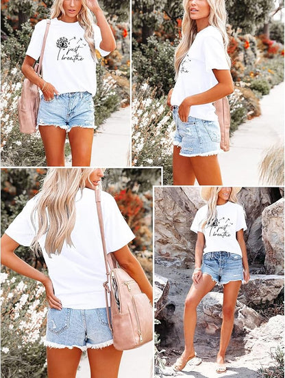 Women's Short Sleeve T-Shirts Loose Casual Printed Top Summer Basic Beach Vacation Tee Trendy Fashion Comfort Fit