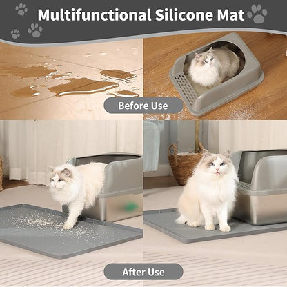 Cat Litter Mat, Litter Box Mat- 34"X22" Cat Mat for Litter Box, Non-Slip Cats Scratch Pad,Less-Mess Waterproof  Foldable Litter Pad (1 Pack-Grey)