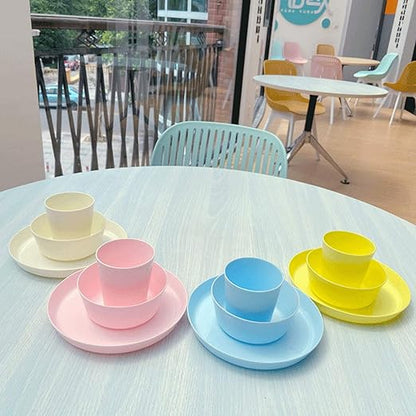 12 PCS Tableware Sets Dinner Plate Bowl Cup Sets Microwave Safe Unbreakable Reusable Tableware Material Plates Set