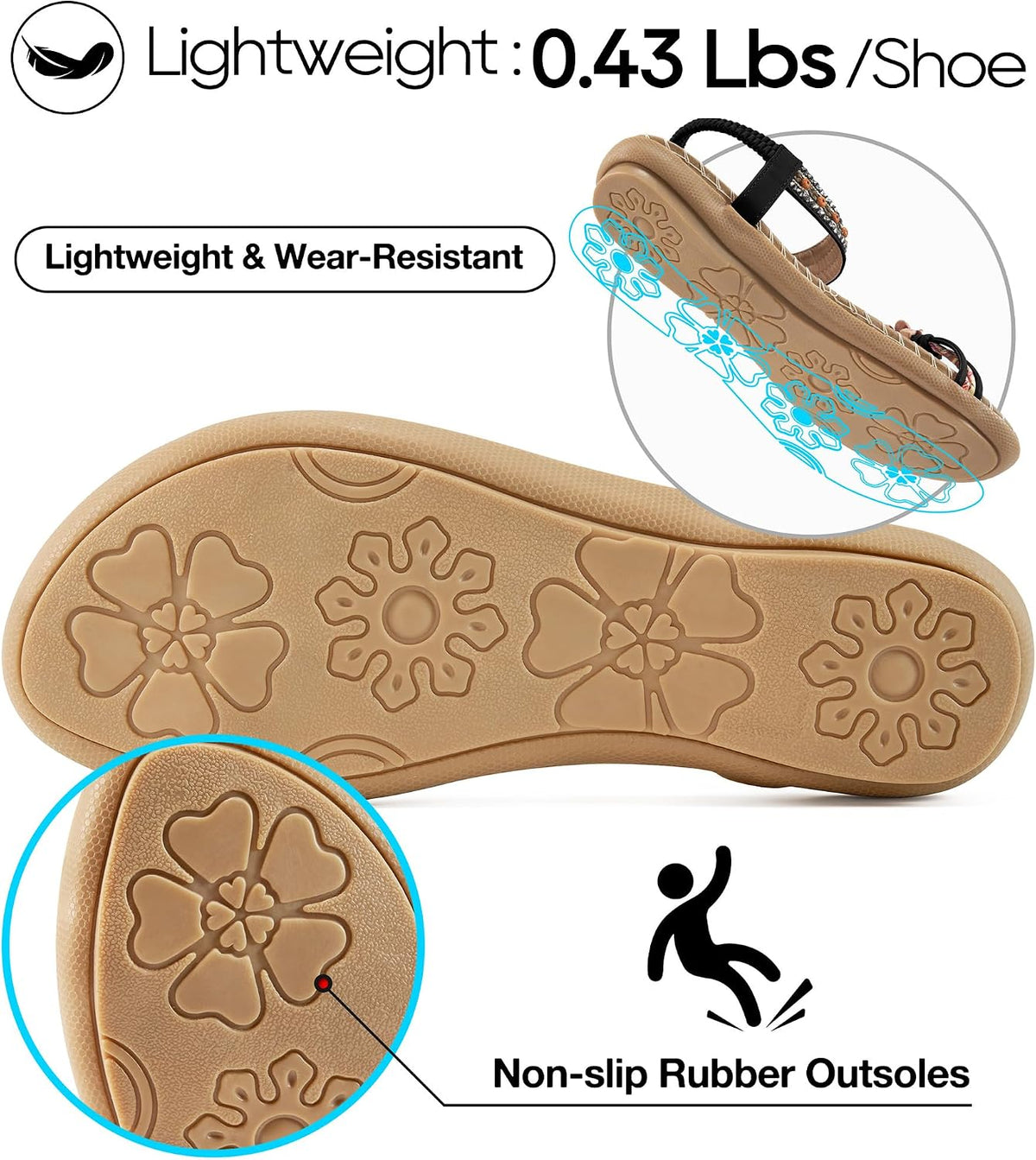 Ablanczoom Flat Sandals for Women Summer: Casual Boho Beaded Toe Ring Dress Shoes - Comfortable Vacation Daily Walking Shoes.