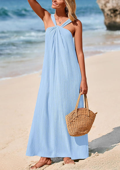 PRETTYGARDEN Womens 2026 Casual Long Summer Dresses Sleeveless Strappy Loose Flowy Beach Vacation Maxi Dress with Pockets