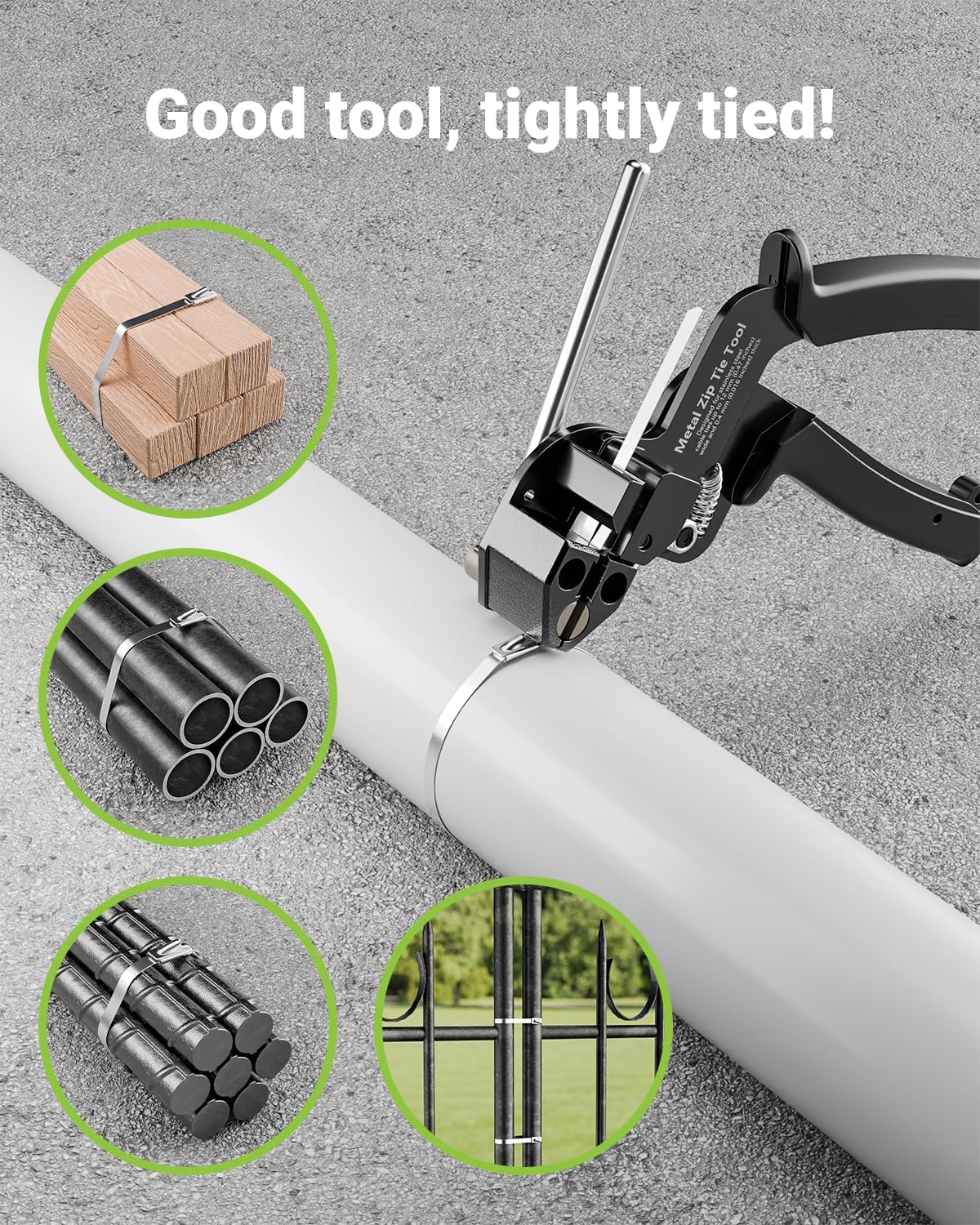 Metal Cable Tie Gun for Stainless Steel Zip Tie, Heavy Duty Metal Zip Tie Tool, for Outdoor Chain Link Fence, Chicken Coop, Exhaust Repair, Black