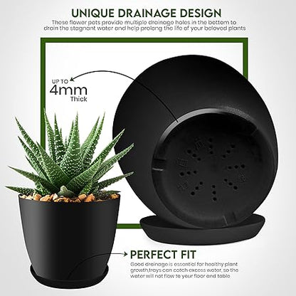 Utopia Home - Plant Pots Indoor with Drainage - 76.665.34.8 Inches Home Decor Flower Pots for Indoor Planter - Pack of 5 Plastic Planters for Indoor Plants, Cactus, Succulents Pot - Black