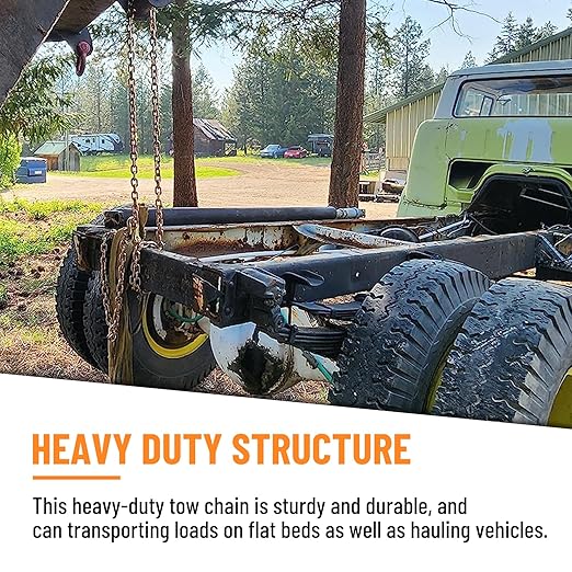3/8" Binder Chain with Clevis Grab Hooks, 8 FT Trailer Safety Chain, Grade 70 Standard Duty Transport Tow Chain 6,600 Pound Safe Working Load